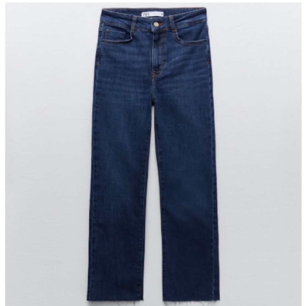 Zara Straight Leg Dark Wash raw hem jean